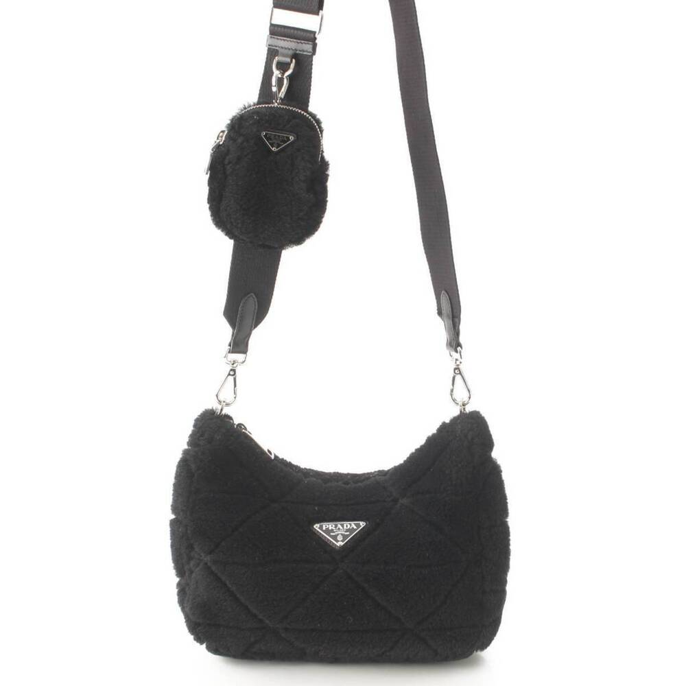 Prada Mouton Fur Shoulder Bag Black